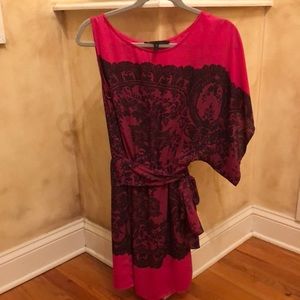 One shoulder lace print mini dress with belt